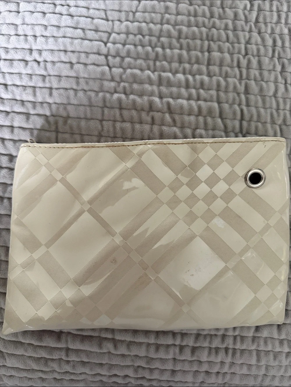 Burberry Cream Patent Plaid Cosmetic Pouch